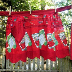 Vintage Christmas Carolers & Sheet Music Cotton Half Apron Scalloped Hem Music